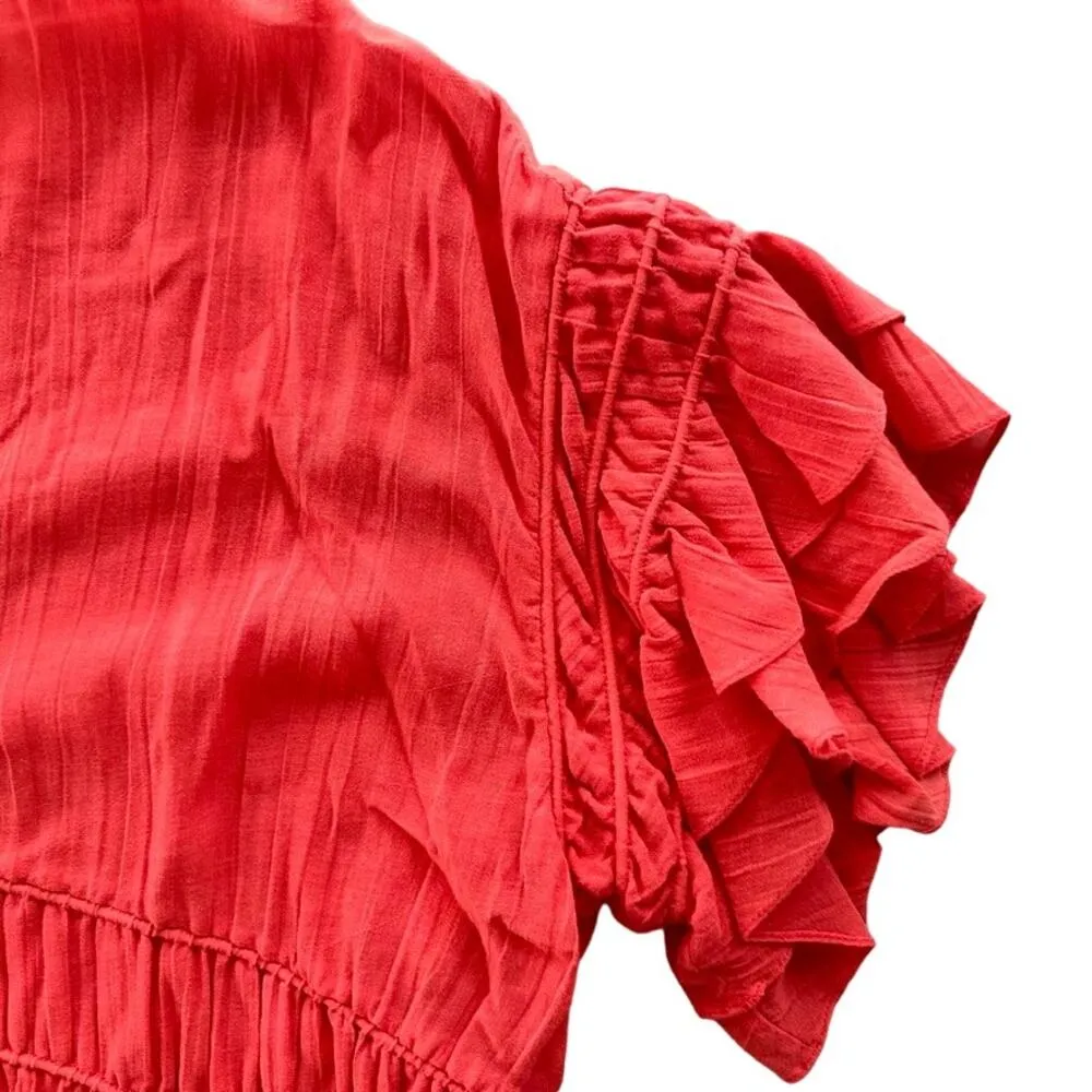 IRO Fomosa V-Neck Ruffle Blouse Coral Size 36 Gauze Cotton Loose Fit - Image 4