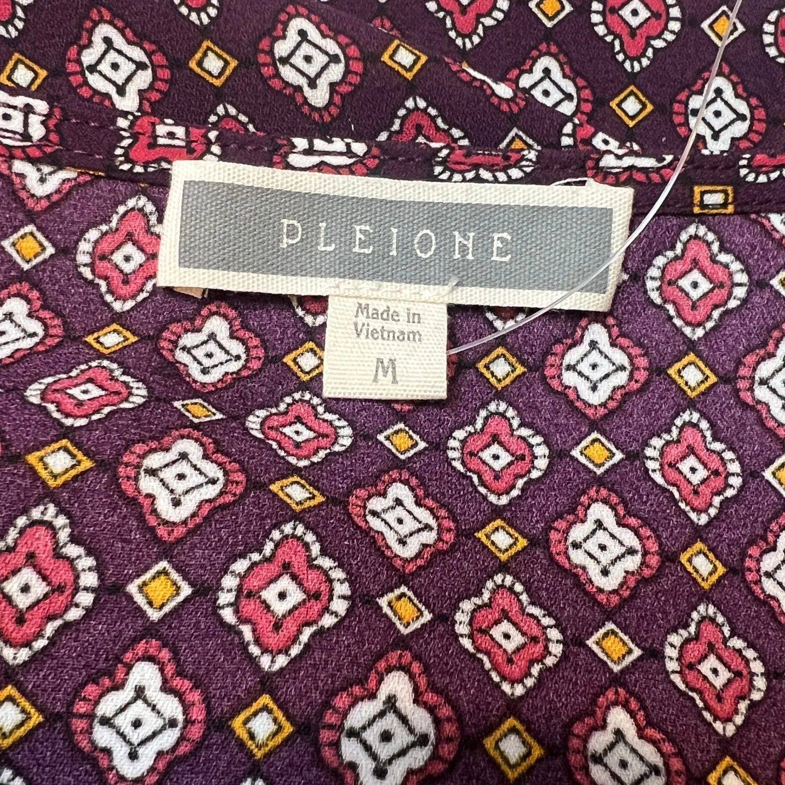 Pleione Women's M Purple Geo Print Hi-Low Hem Long Sleeve Blouse Chiccore - Image 4