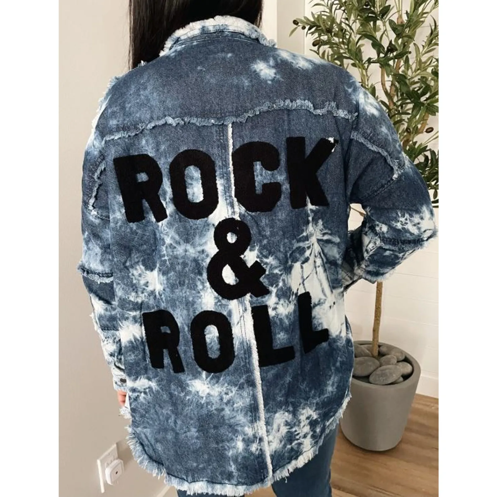 Elan Rock & Roll Denim Tie Dye Button Down Shirt Shacket Mid Blue Women's Size M - Image 2