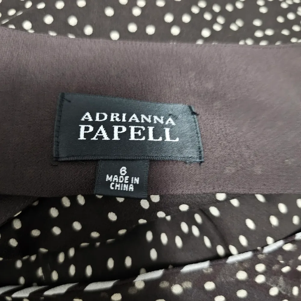 Adrianna Papell Brown & White Polka Dot Silk Aline Dress Size 6 - Image 5