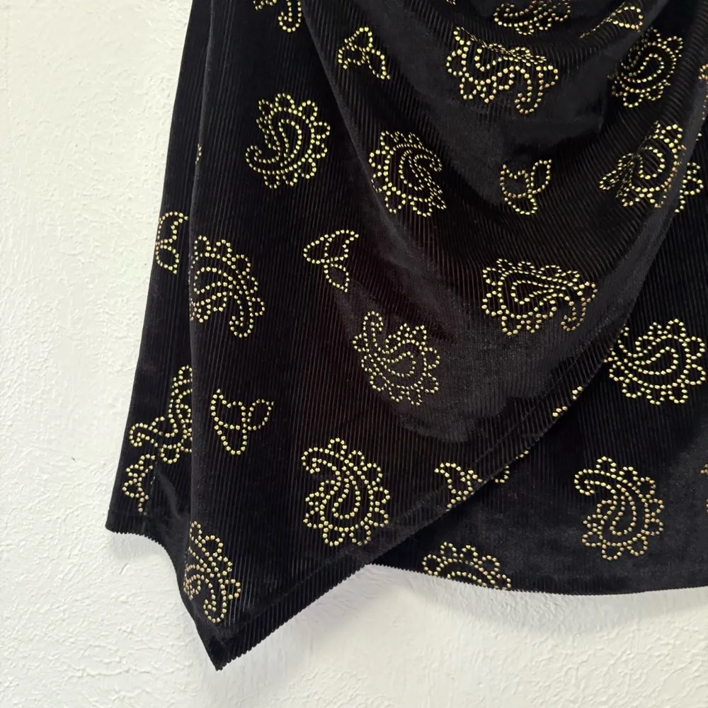 Tularosa Katie black velvet gold paisley studded wrap mini skirt boho XL - Image 4