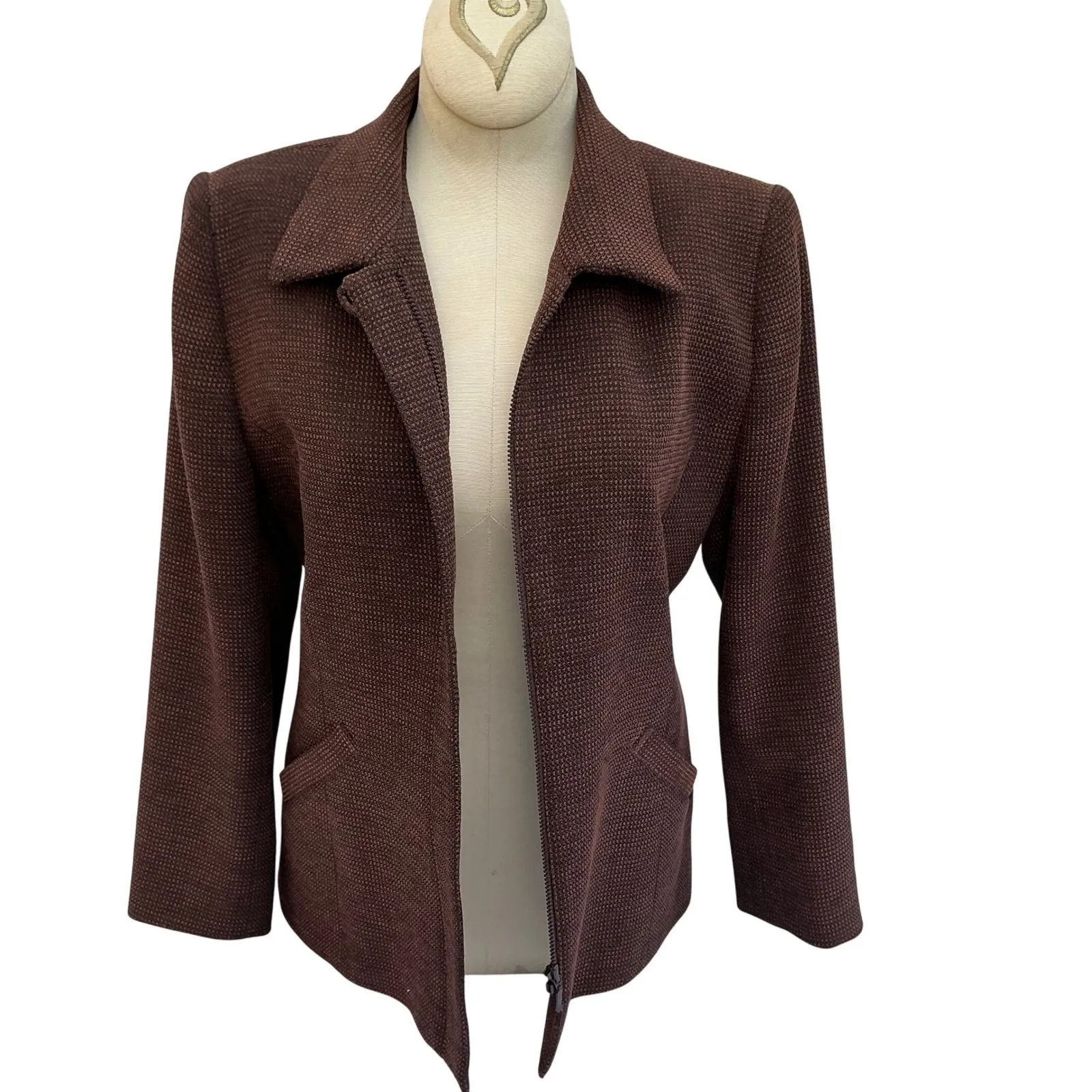 Addenda Brown Textured Blazer Jacket Women's Size 11 Old Money Quiet Luxury Size L - Image 2