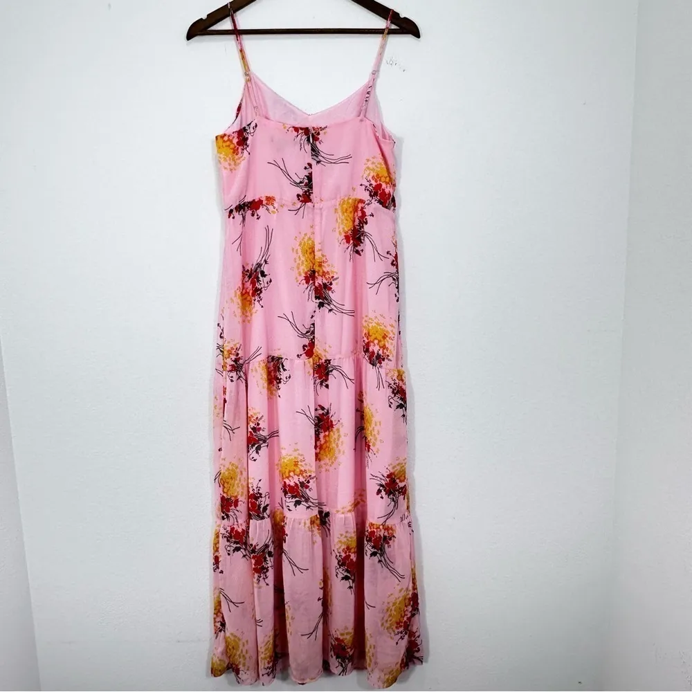 J.‎ Crew Size 6 Maxi Dress Vibrant Pink Floral Sunburst Spaghetti Strap Tiered - Image 5
