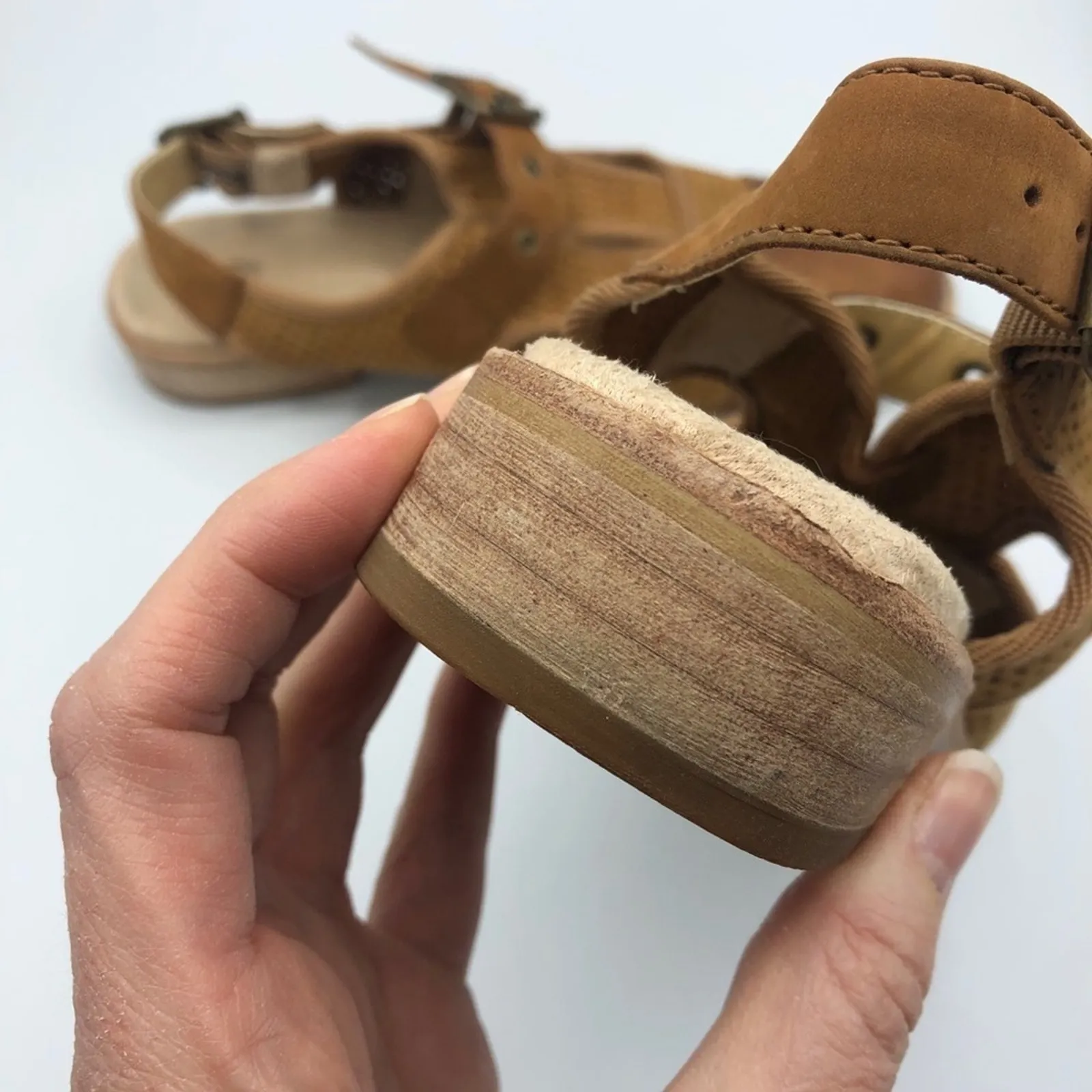 CAT Footwear Tan Brown Leather Sandals Woman’s 6 Flats Open Back Comfort Shoes - Image 9