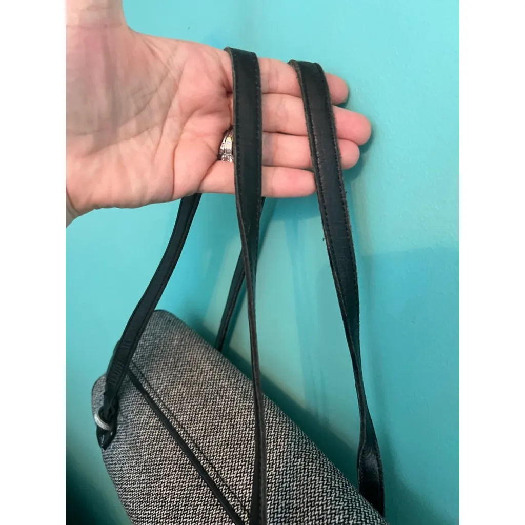 Ann Taylor Shoulder Bag Black Tweed with Faux Leather Trim Top Handle Pur - Image 10