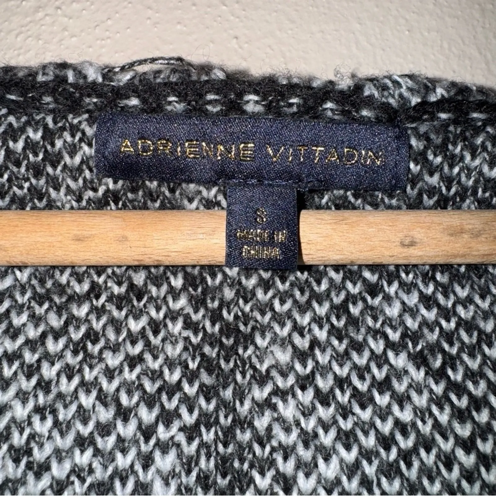 Adrienne Vittadin‎ Women Black White Plaid Hooded Cardigan Sweater Fringe Size S - Image 5