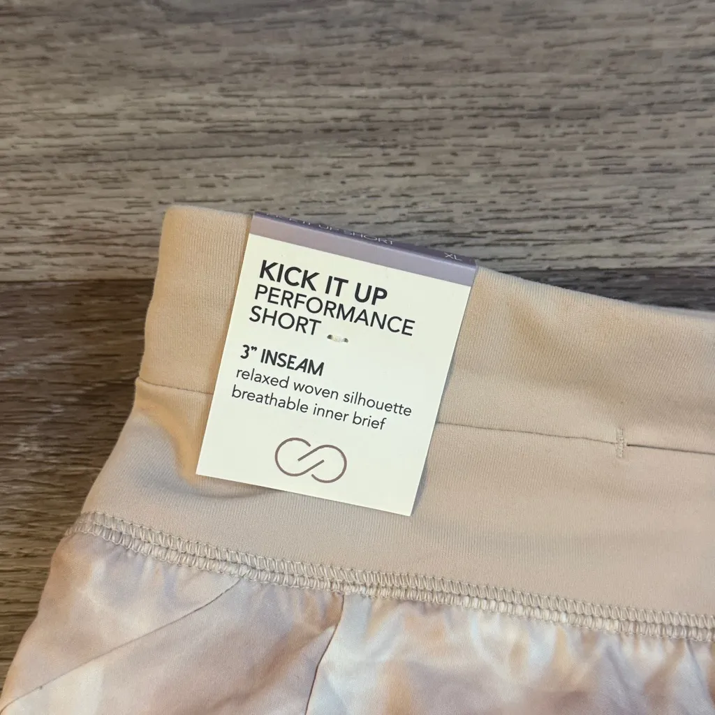 Women's Beige and White Athletic Shorts Kick it Up Performance Short 3” Size XL - Image 3