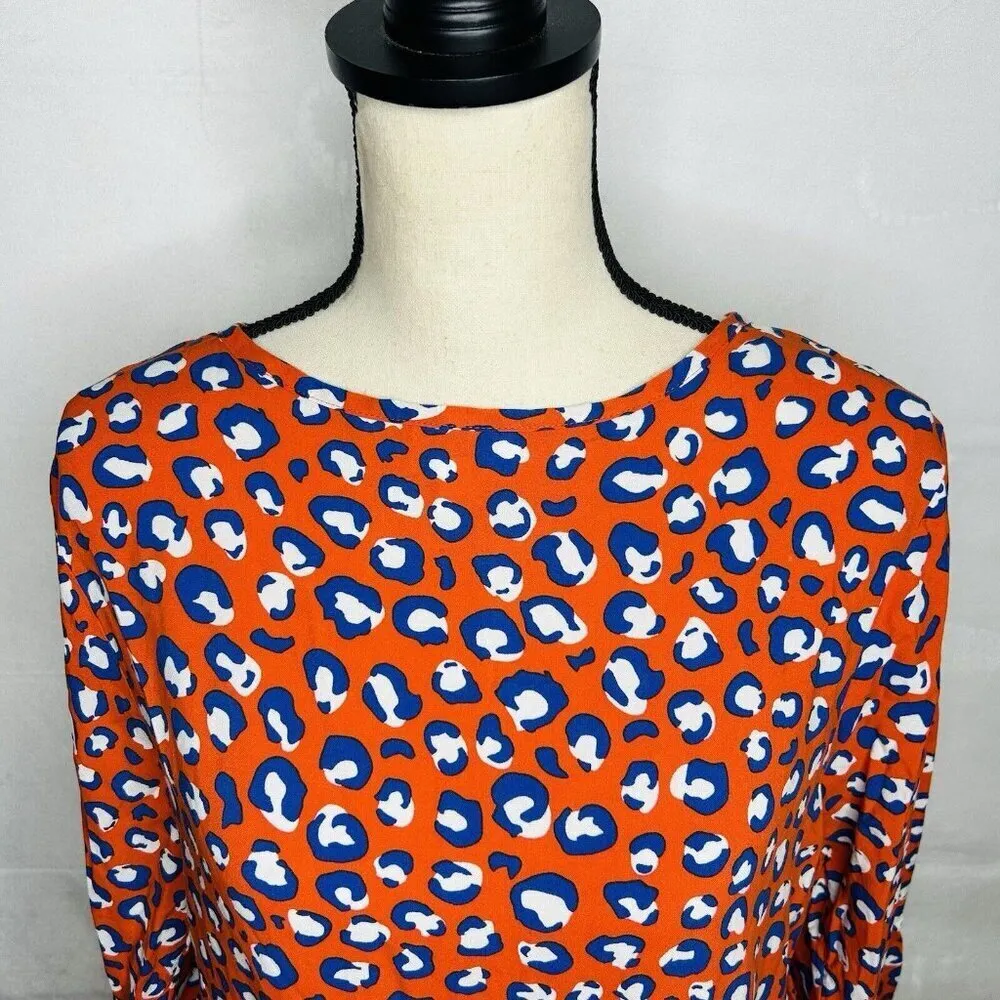 NWOT Graceatwood The Drop Fire Red Animal Print Tie Neck Dress Sz M Size M - Image 4