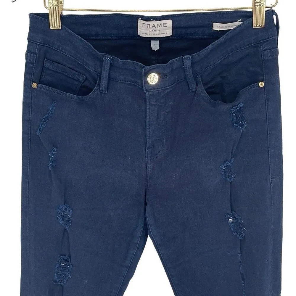 Frame Denim Womens Distressed Le Skinny de Jeanne‎ Deep Blue Dive Size 30 - Image 3