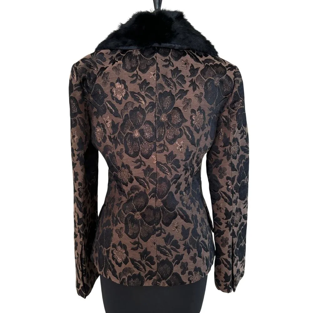 Cache Removable Fox Collar Bronze Metallic Brocade Jacket Lined $298 NWT New - Image 11