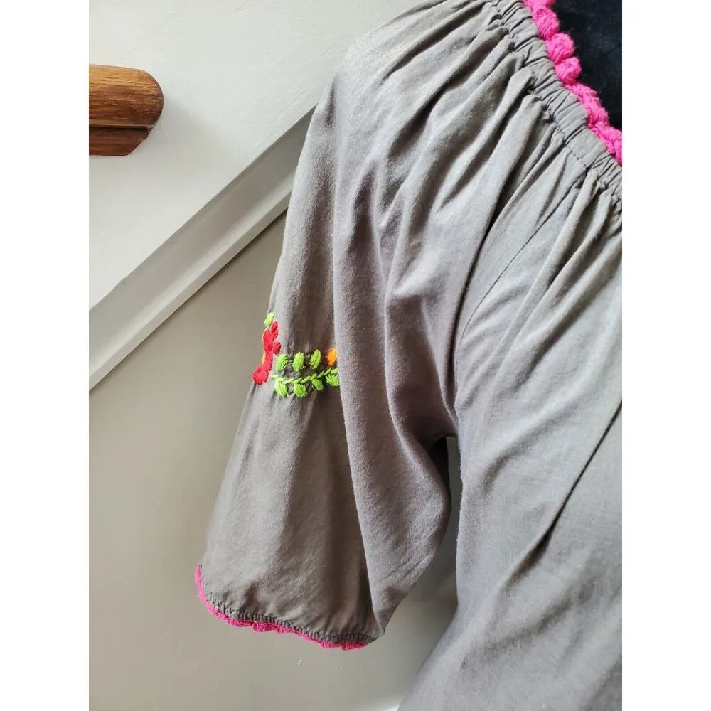 IVY Jane Embroidered Gray Cotton Round Neck 3/4 Sleeve Knee Length Dress Size XS - Image 7