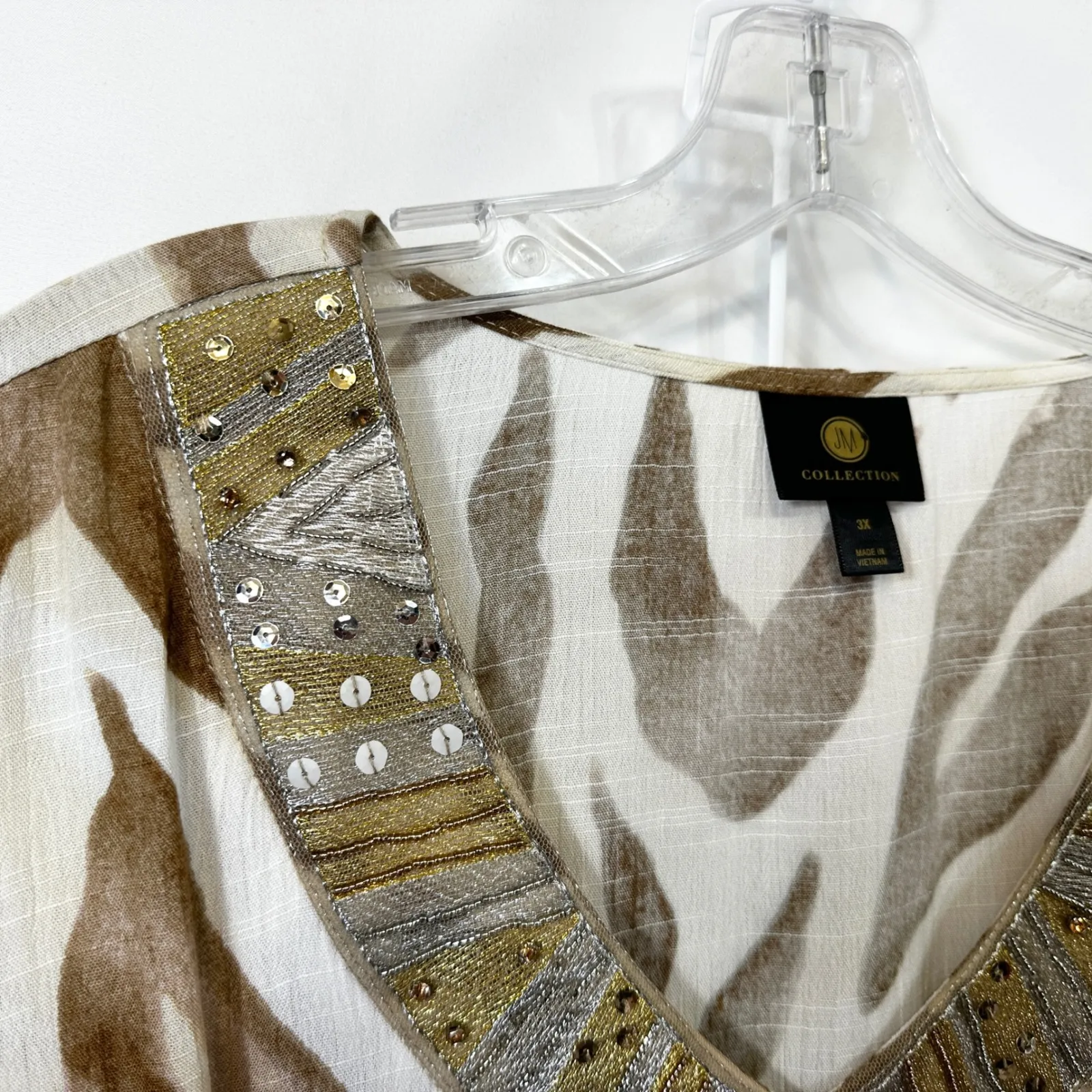 JM Collection Plus Size 3X Pant Set Blouse Zebra Print Beaded Long Sleeve Top C - Image 9