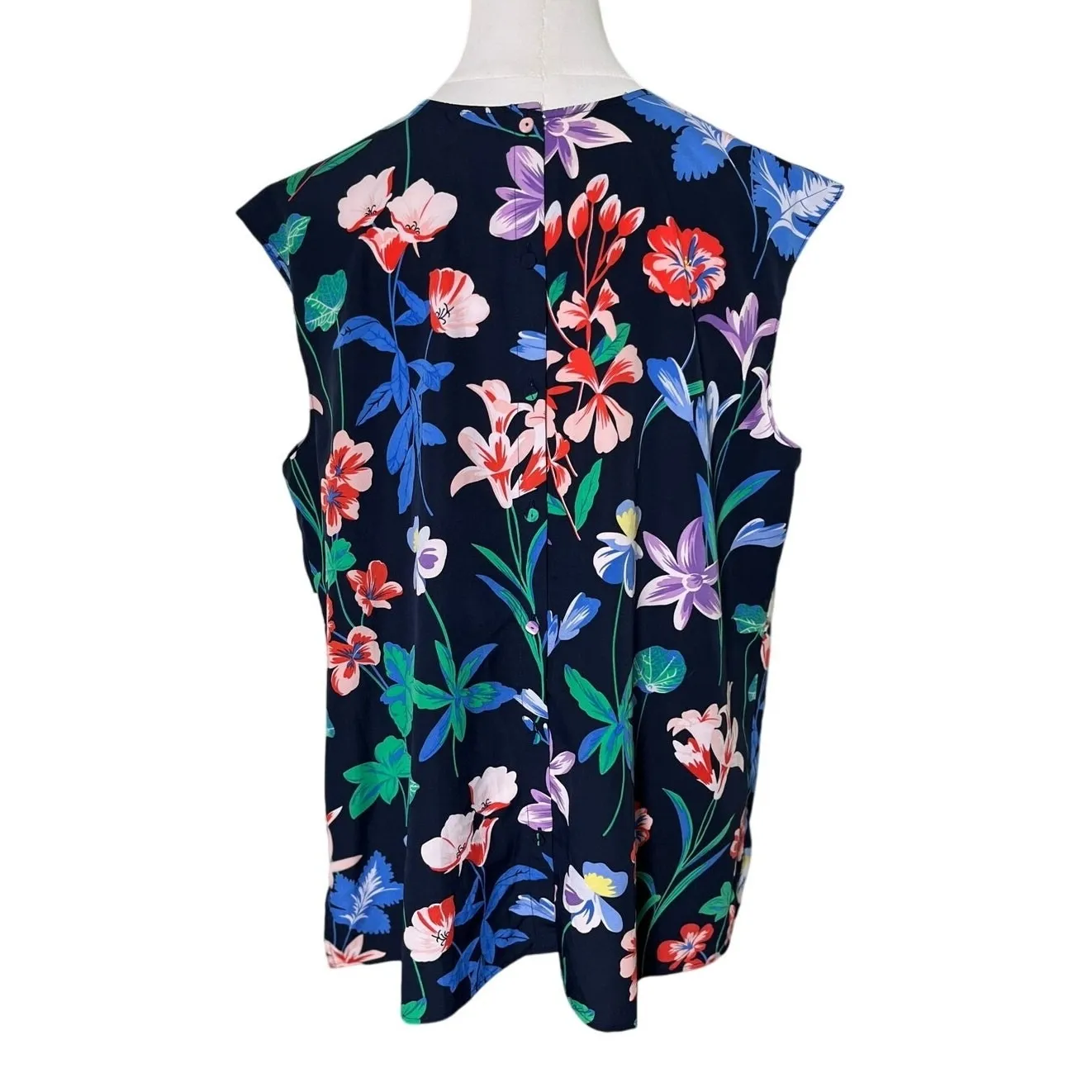 Talbots Petites 16P Sleeveless‎ Blouse Navy Floral Print Layering Top - Image 3