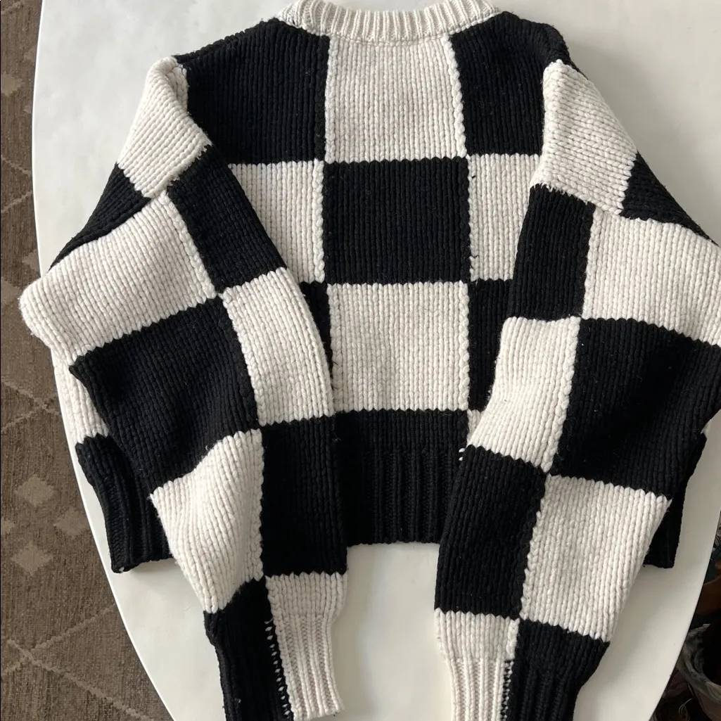 frame denim FRAME Cropped Checkered Crewneck Wool Sweater Size Large $600 - Image 10
