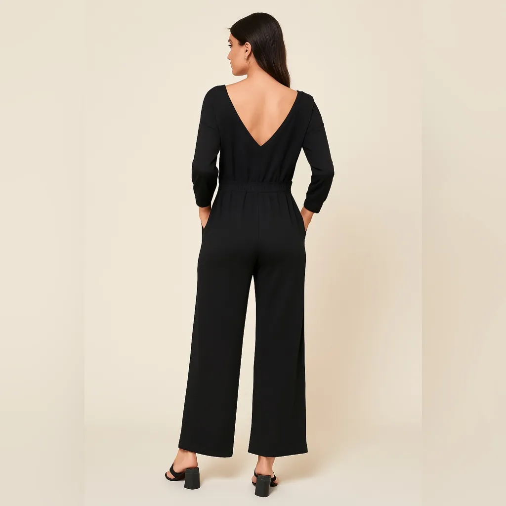 CHICME Size M – Black Open-Back Jumpsuit Women’s, Soft Stretch Minimalist Style - Image 3
