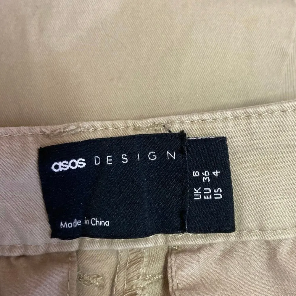 Asos Design Beige Pleated Front High Rise Straight Leg Twill Ankle Pants Size 4 - Image 4