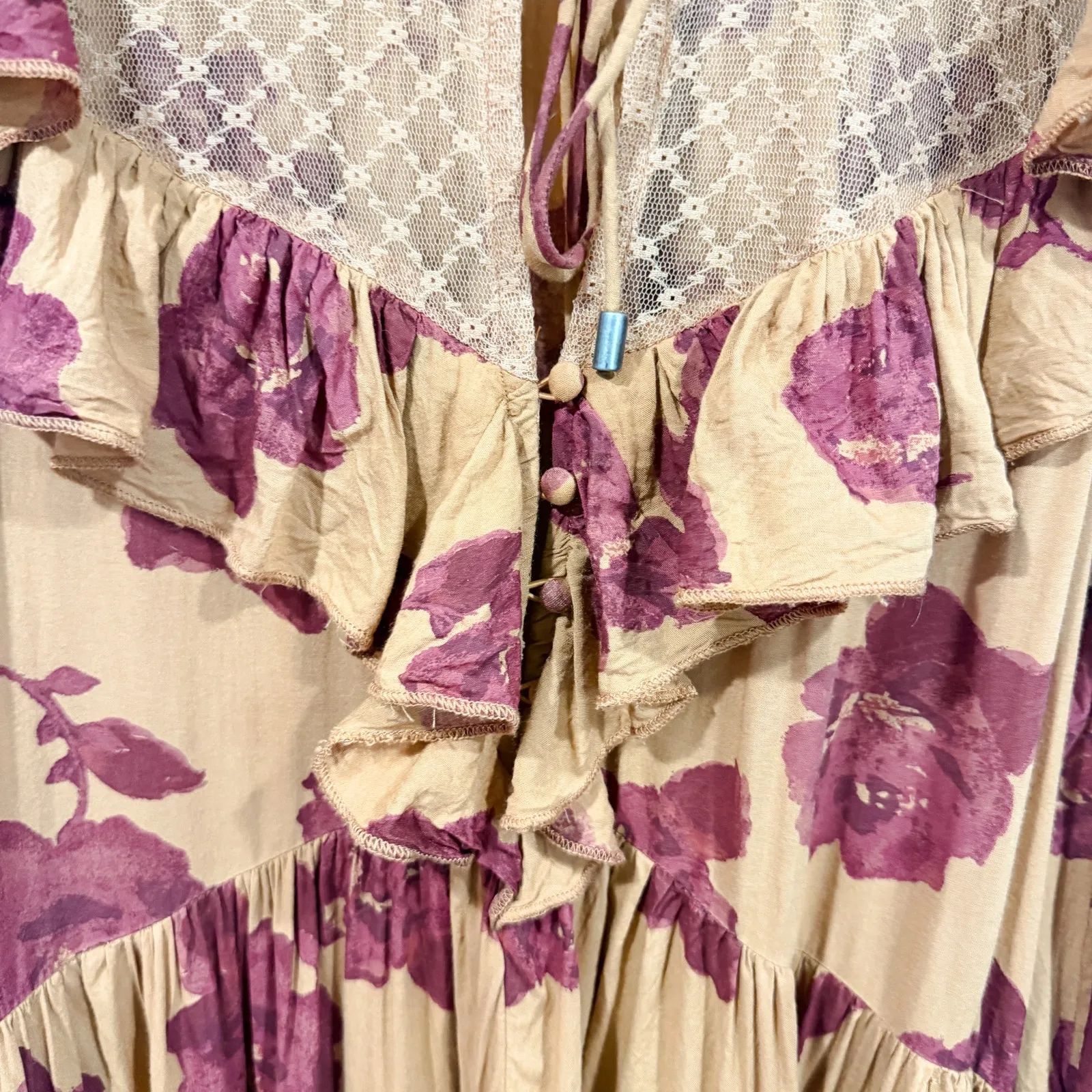 Free People Tilly Tunic Mini Dress Medium Floral Lace Fall Boho EUC - Image 6