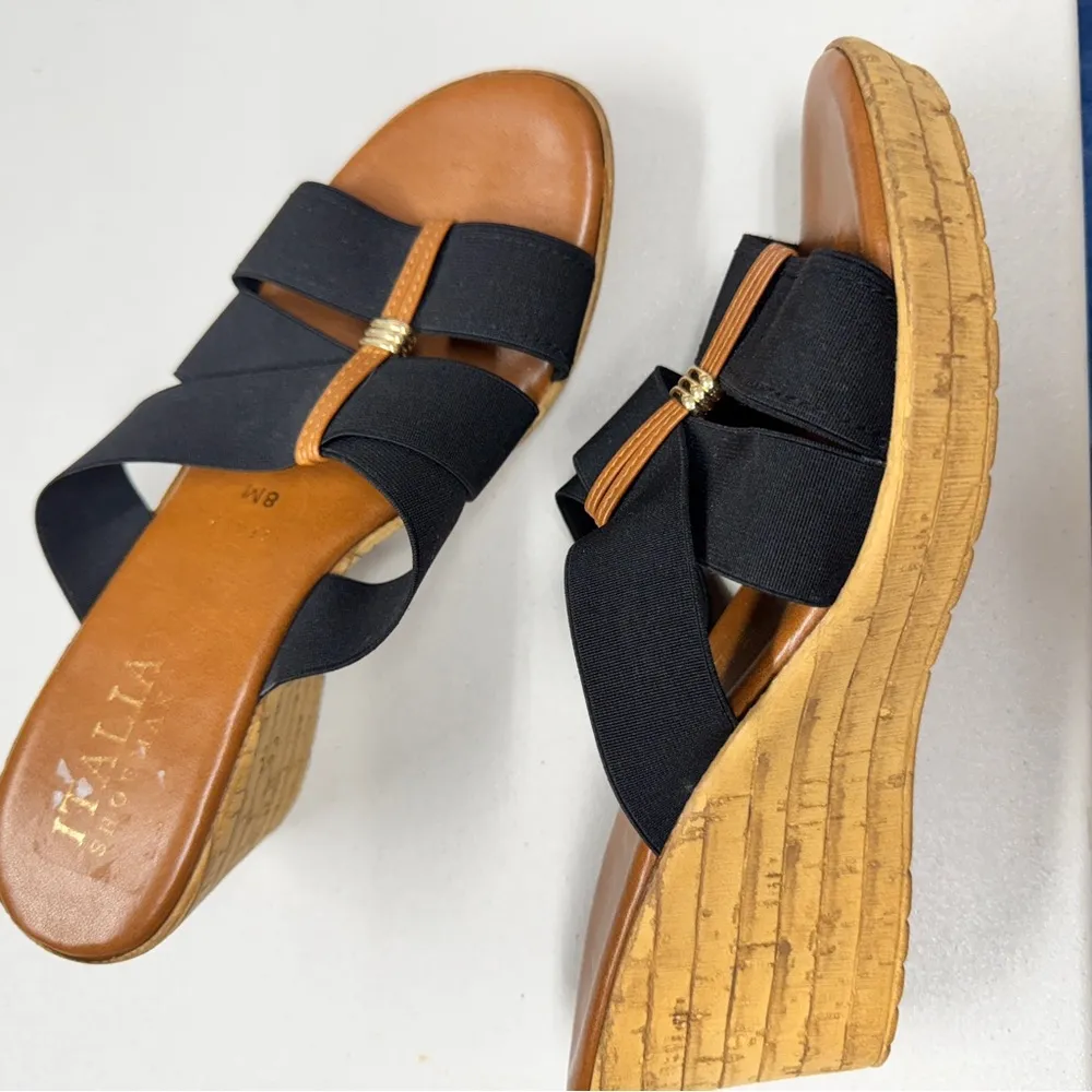 Italian ShoeMaker Black Slip On Mule Wedges Womens 8 Beachy Classic Sandals - Image 2