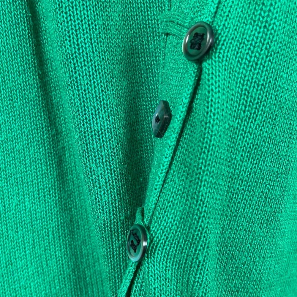 Yuka Large Kelly Green Knit Asymmetrical Button Dress Longline Sweater - Image 3