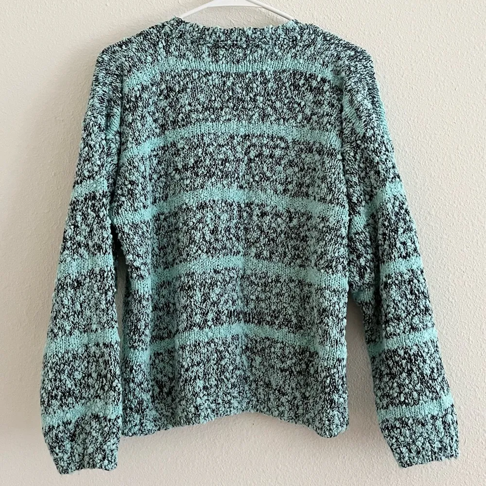 Y2K Vintage Shenanigans Chunky Knit Acrylic Button Turquoise Blue Sweater Medium - Image 2