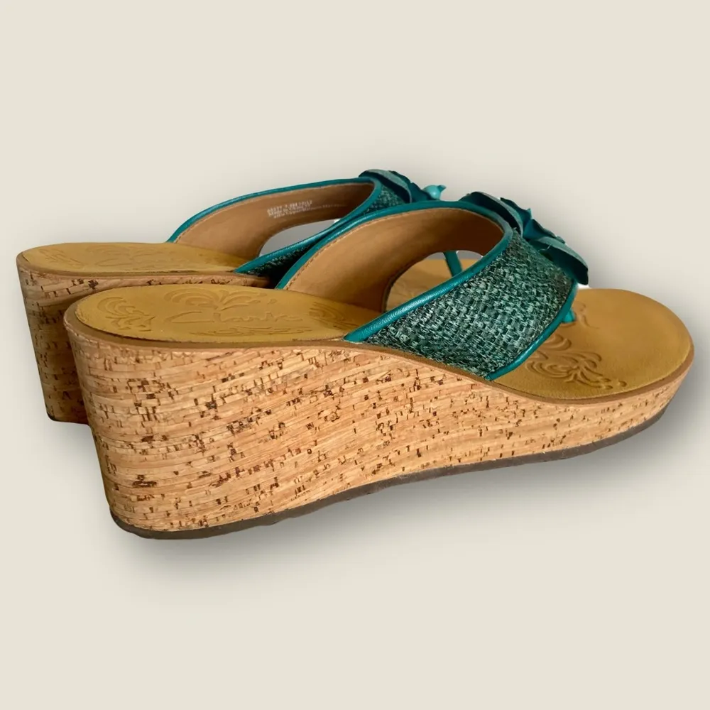 Clarks Teal Wedge Sandals with Cork Sole - Image 7