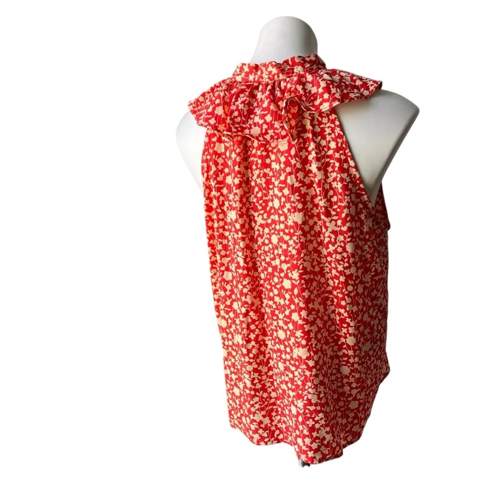 Marc By Marc Jacobs Ruffle Collar Cotton Silk Red Cream Floral Print Blouse,Sz L - Image 3