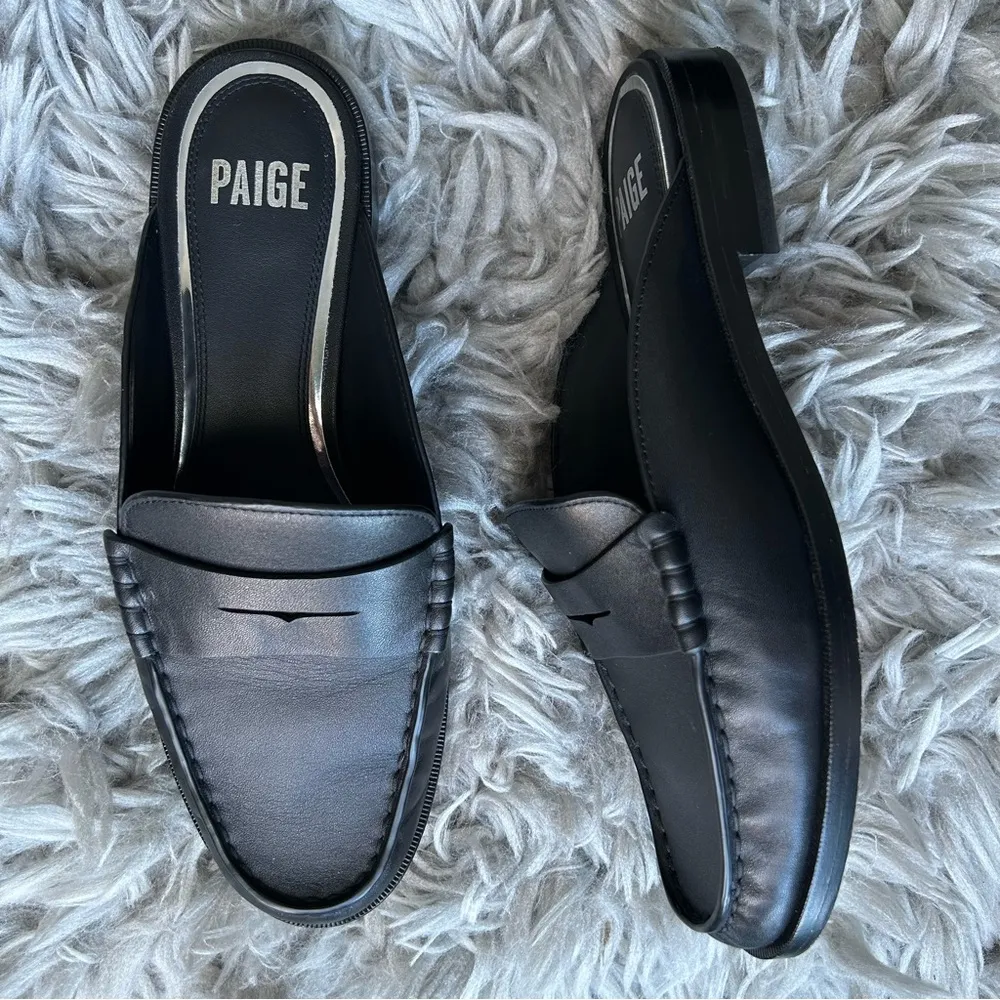 Paige Emmett black leather slip on loafer mules women’s shoe size 8 - Image 4
