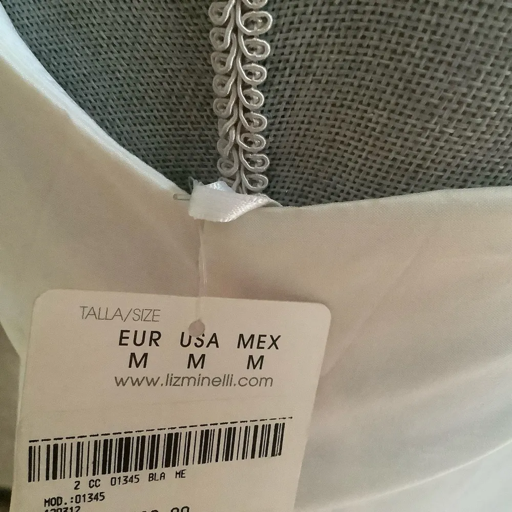 Short taffeta white satin stretch dress rushed shoulder rosettes sheath size M Size M - Image 7