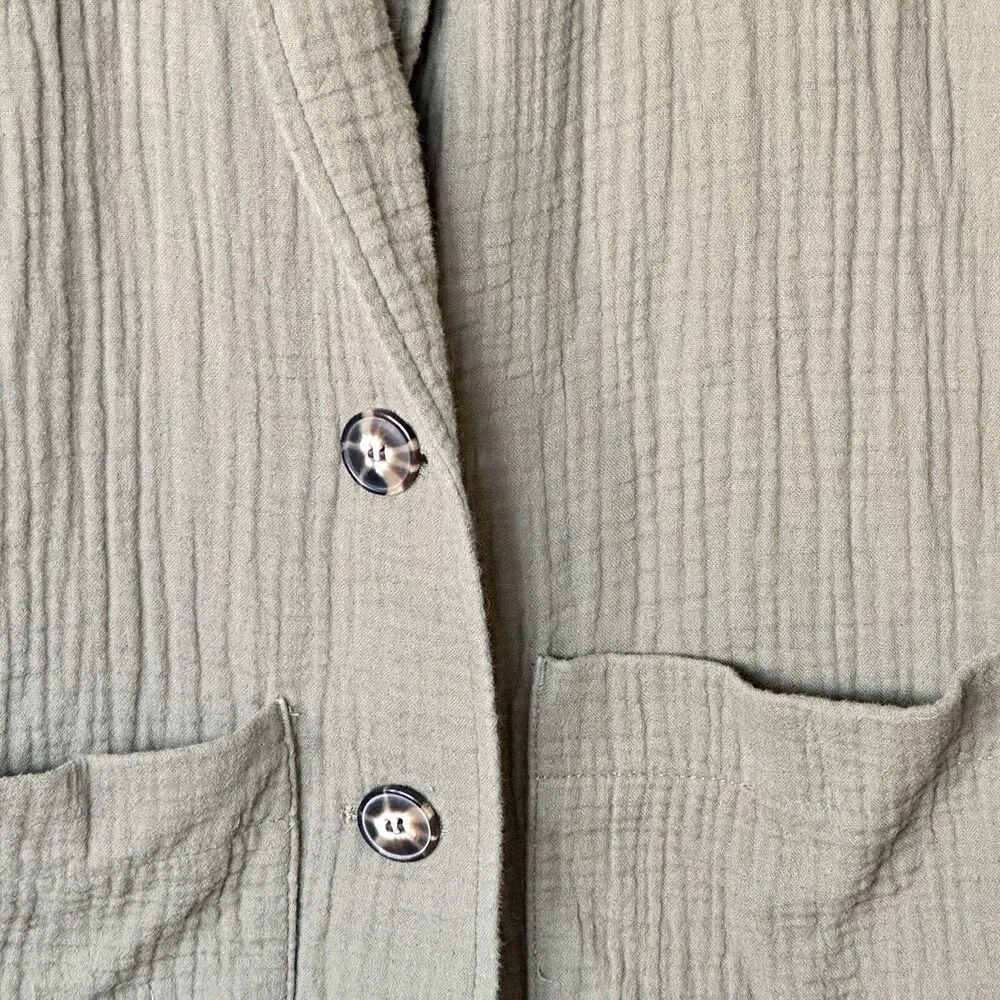 Madewell gauze blazer S Army Green Cotton oversized patch Pockets - Image 10