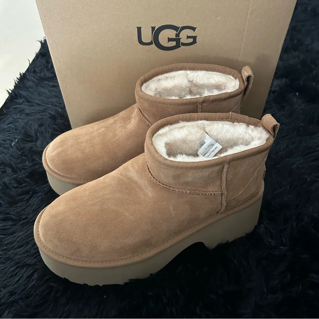 UGG chestnut suede wool platform heels ankle boots booties shoes sz 8 new - Image 2