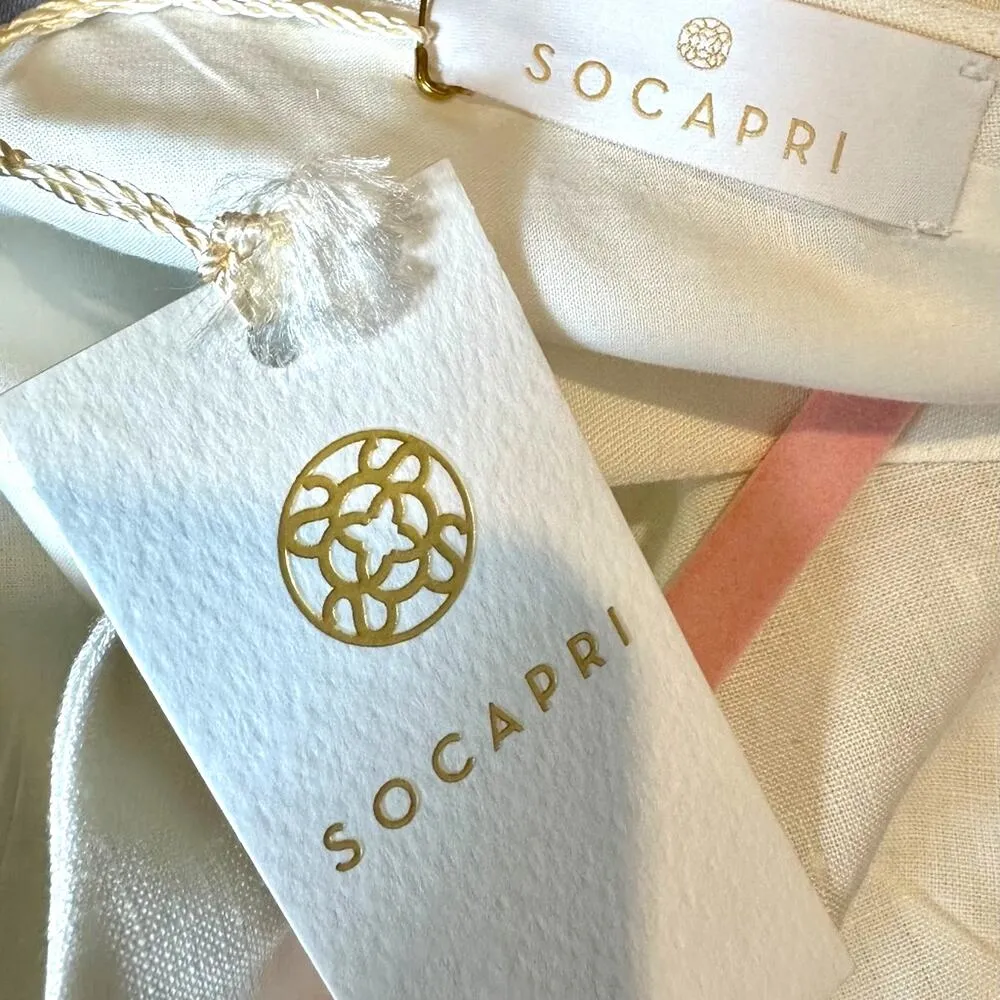 Socapri 100% Flax White Midi Dress Ivory Made in Italy 46 (10 us) - Image 14