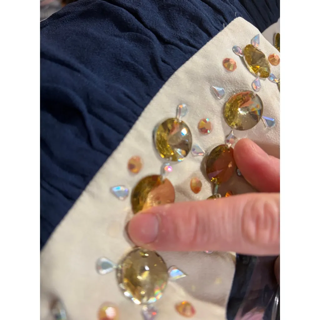 DVF Gidger Rounded Crystal Embellished Holiday Evening Dress Navy Size 2 flaw - Image 10