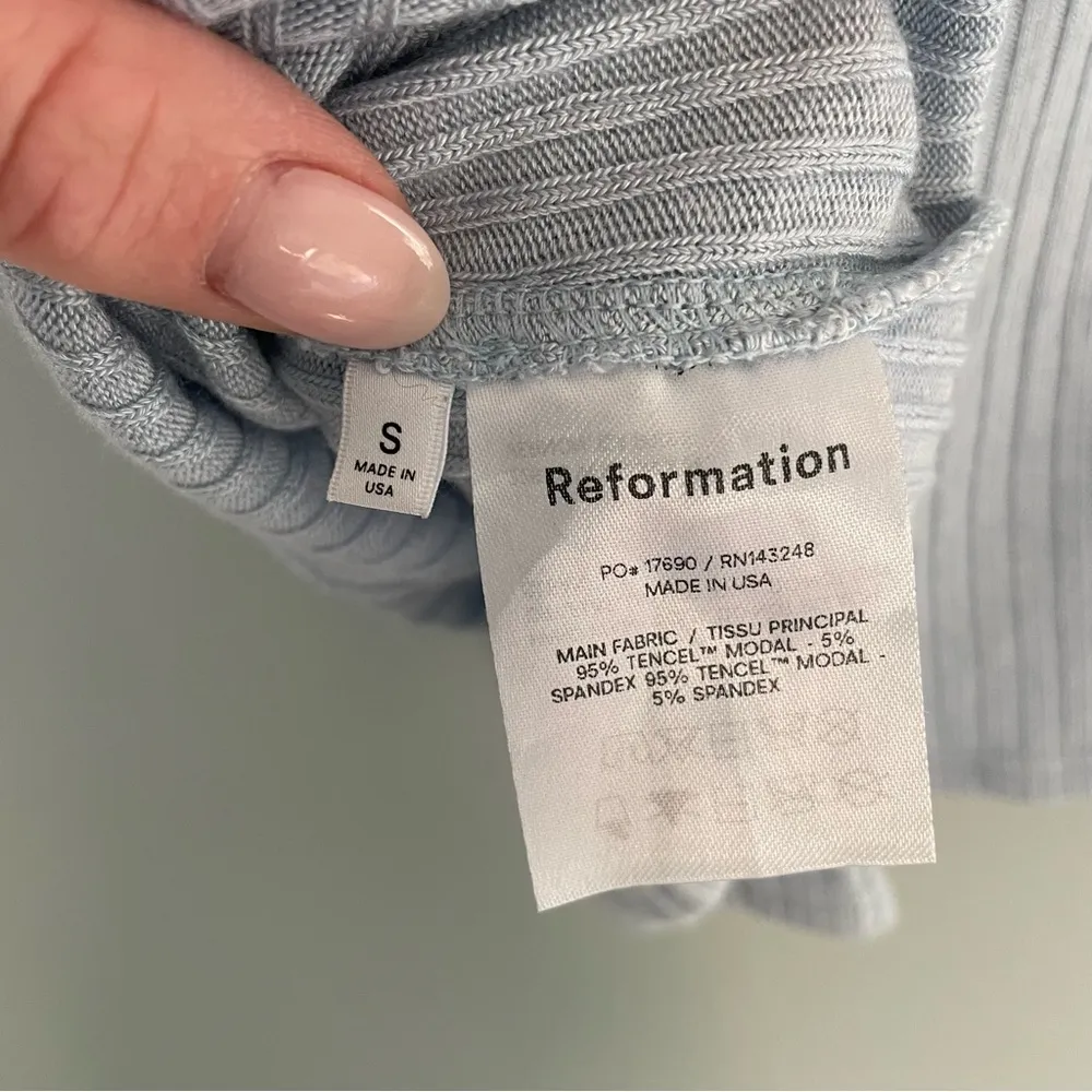 Reformation Bardot Ribbed Knit Top Light Blue Small - Image 12