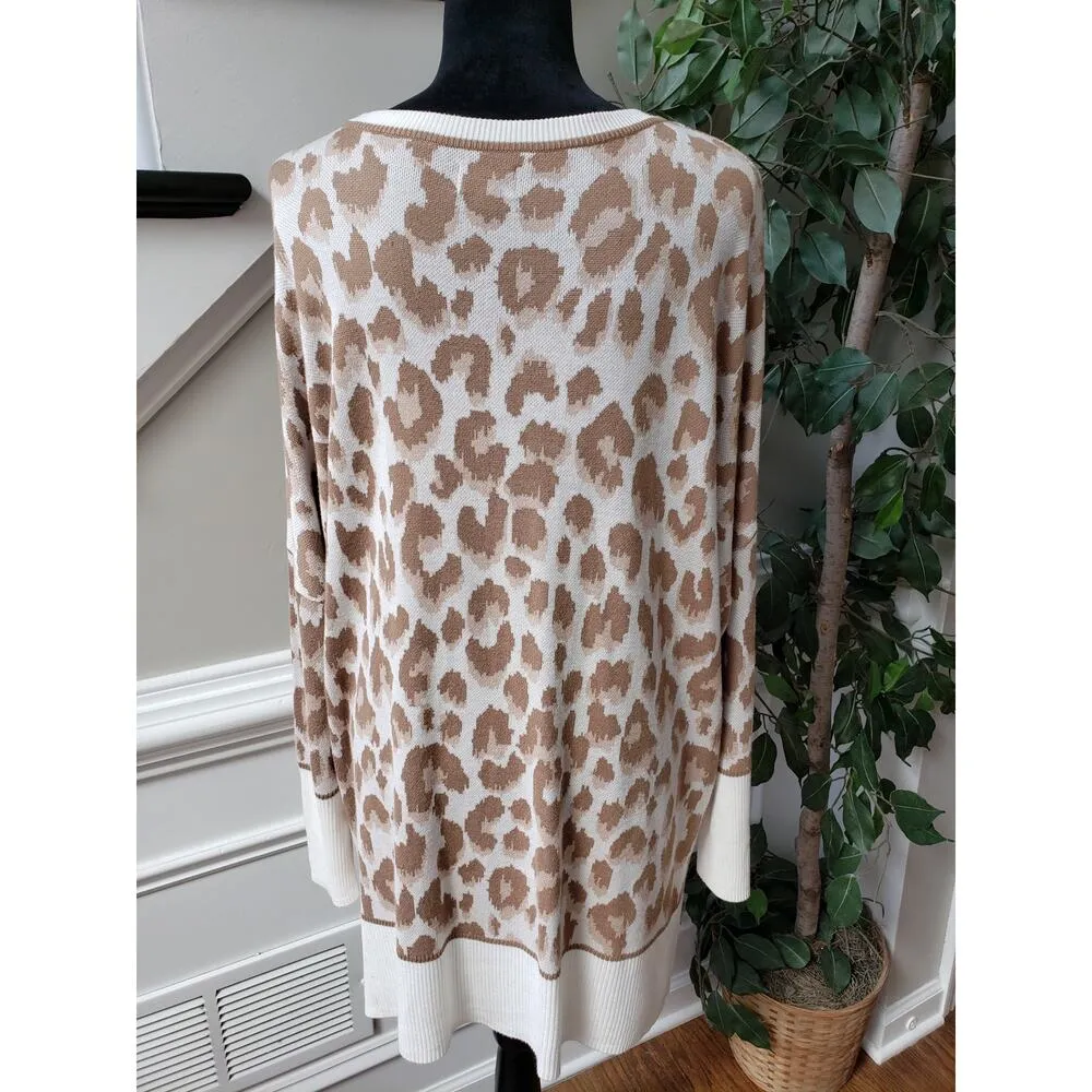 Wonderly Sweater Women's Large Beige Leo Animal Print Dolman Sleeve Boat Neck - Image 5