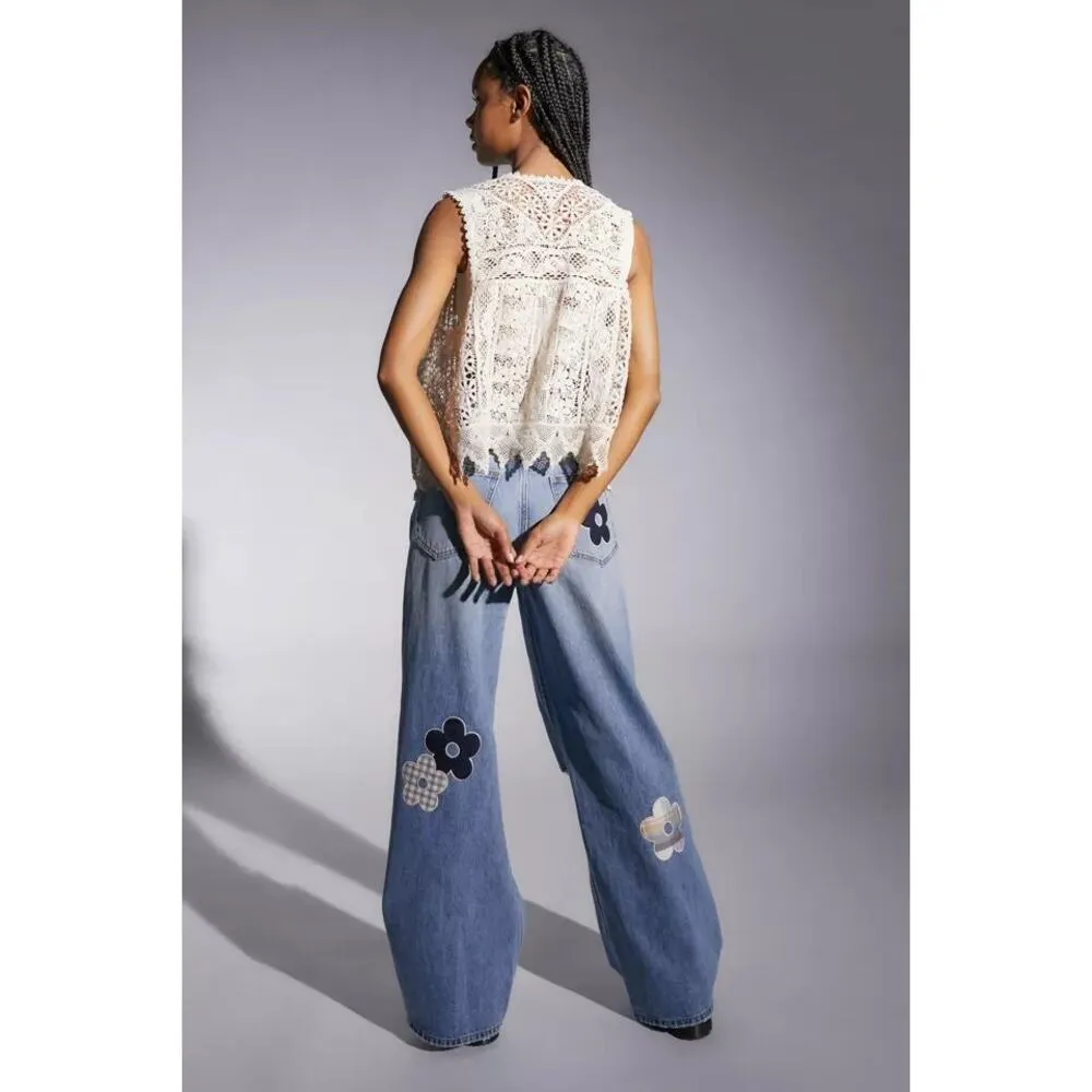 Urban Outfitters BDG Skater Baggy Jean Daisy Patch Distressed Flared Leg 25x32 - Image 14