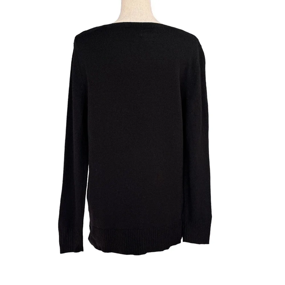Karen Scott Medium Sweater Crossover V-Neck Long Sleeve Stretch Pullover Black - Image 3