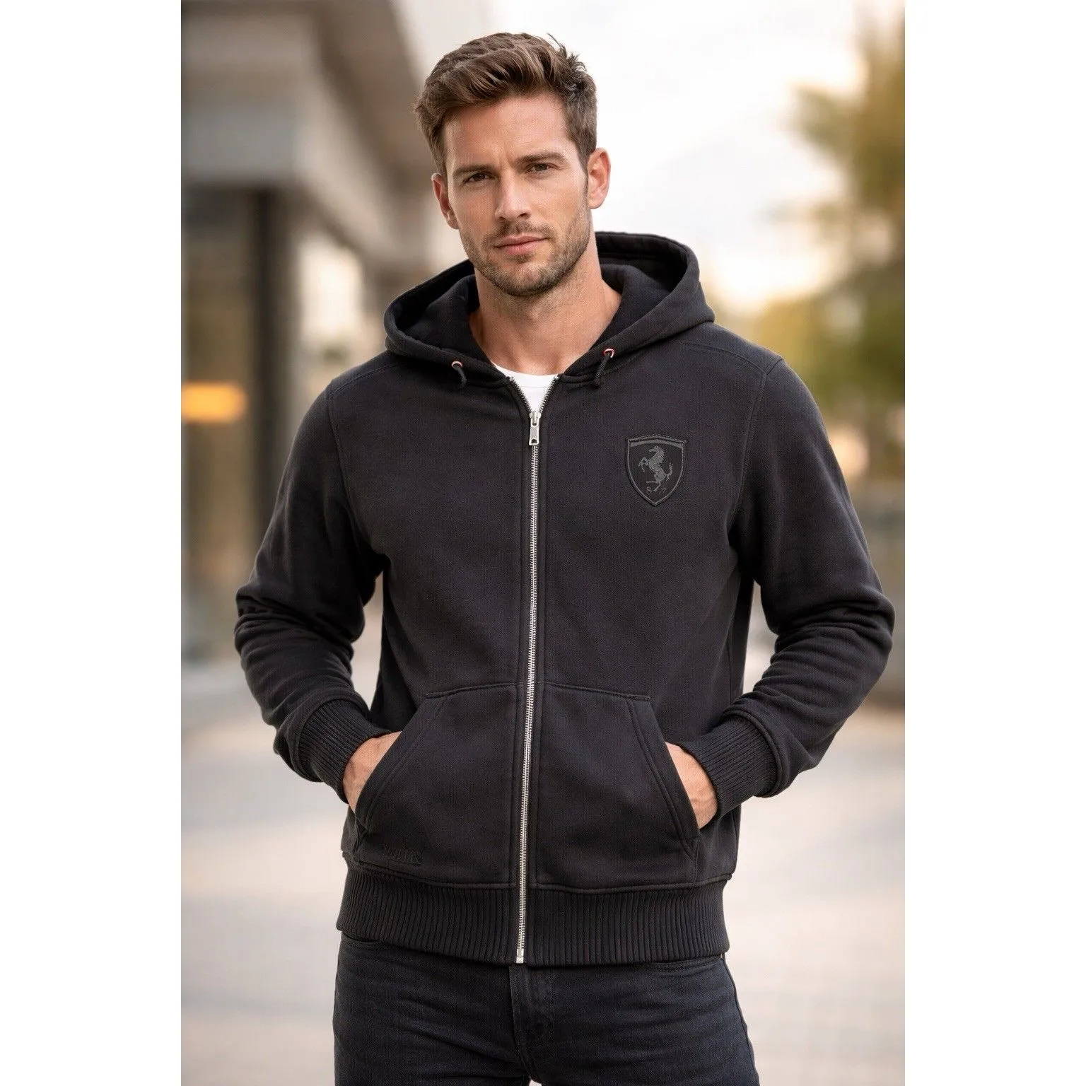 Men’s Puma Black Full Zip Ferrari Brand Hoodie Embroidered Size Medium Licensed - Image 2