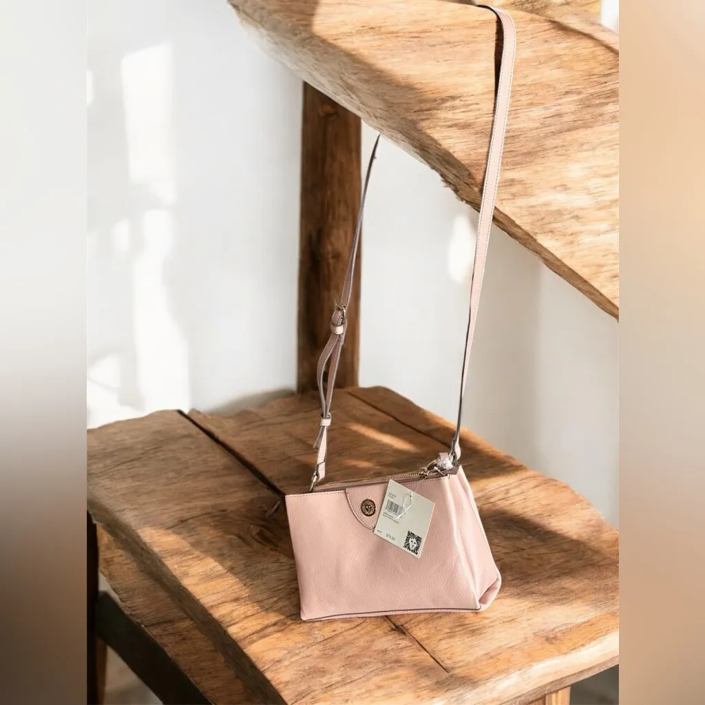 Anne Klein | Pale Pink Crossbody Zipper |  Top Bag Purse Faux Leather | w/defect - Image 4