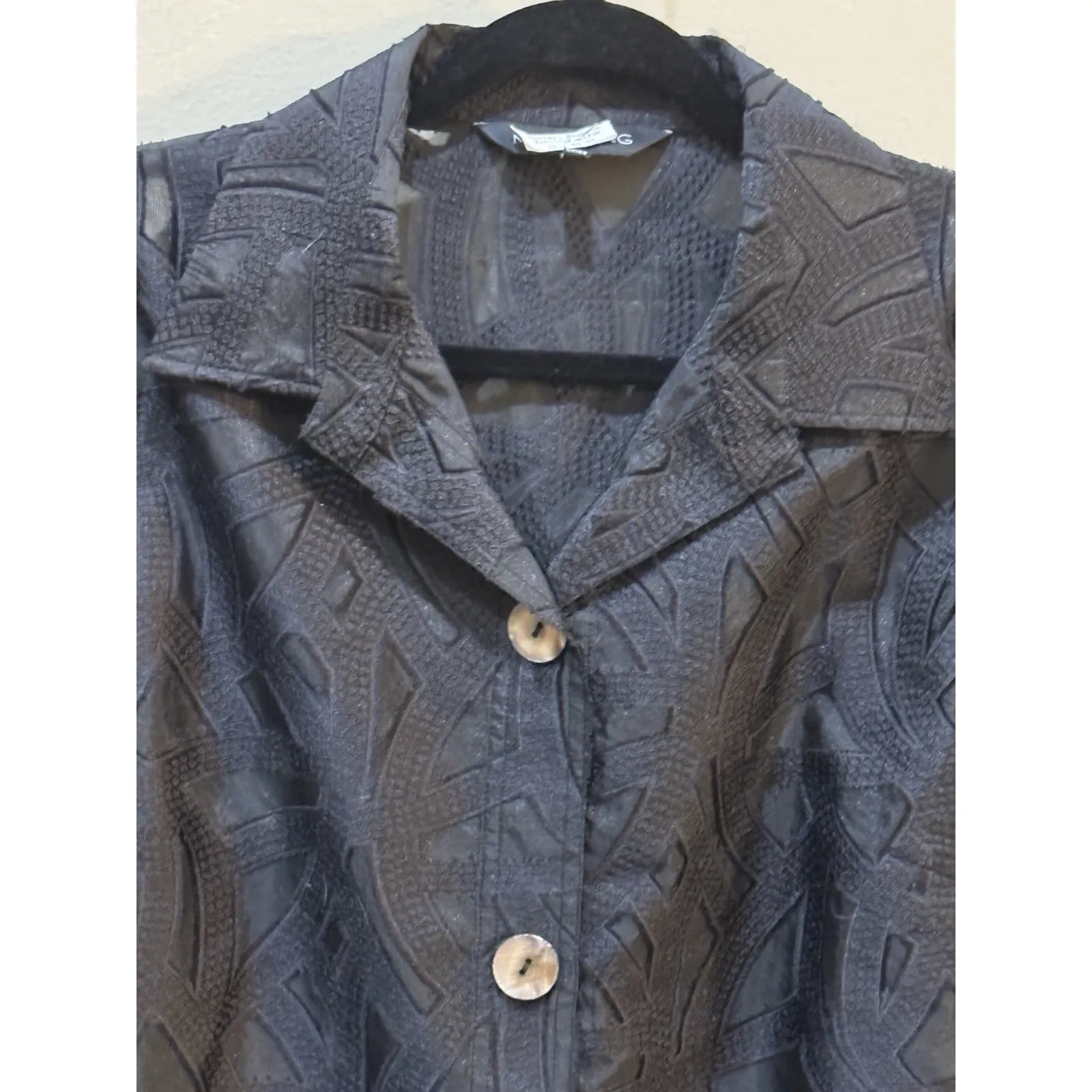 Ming Wang Heritage Fit‎ black semi-sheer button-down blouse or jacket Size Large - Image 4