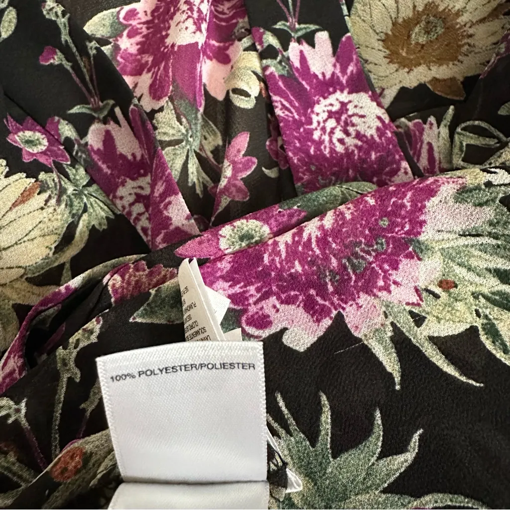 RACHEL Rachel Roy Black Button Front Purple Floral Print Sheer Blouse Size L - Image 14