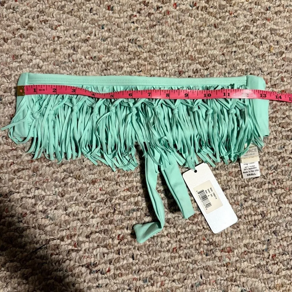 NWT L*SPACE Dolly Knotted Fringe Bandeau Bikini Top Pistachio Green- Size Small - Image 7