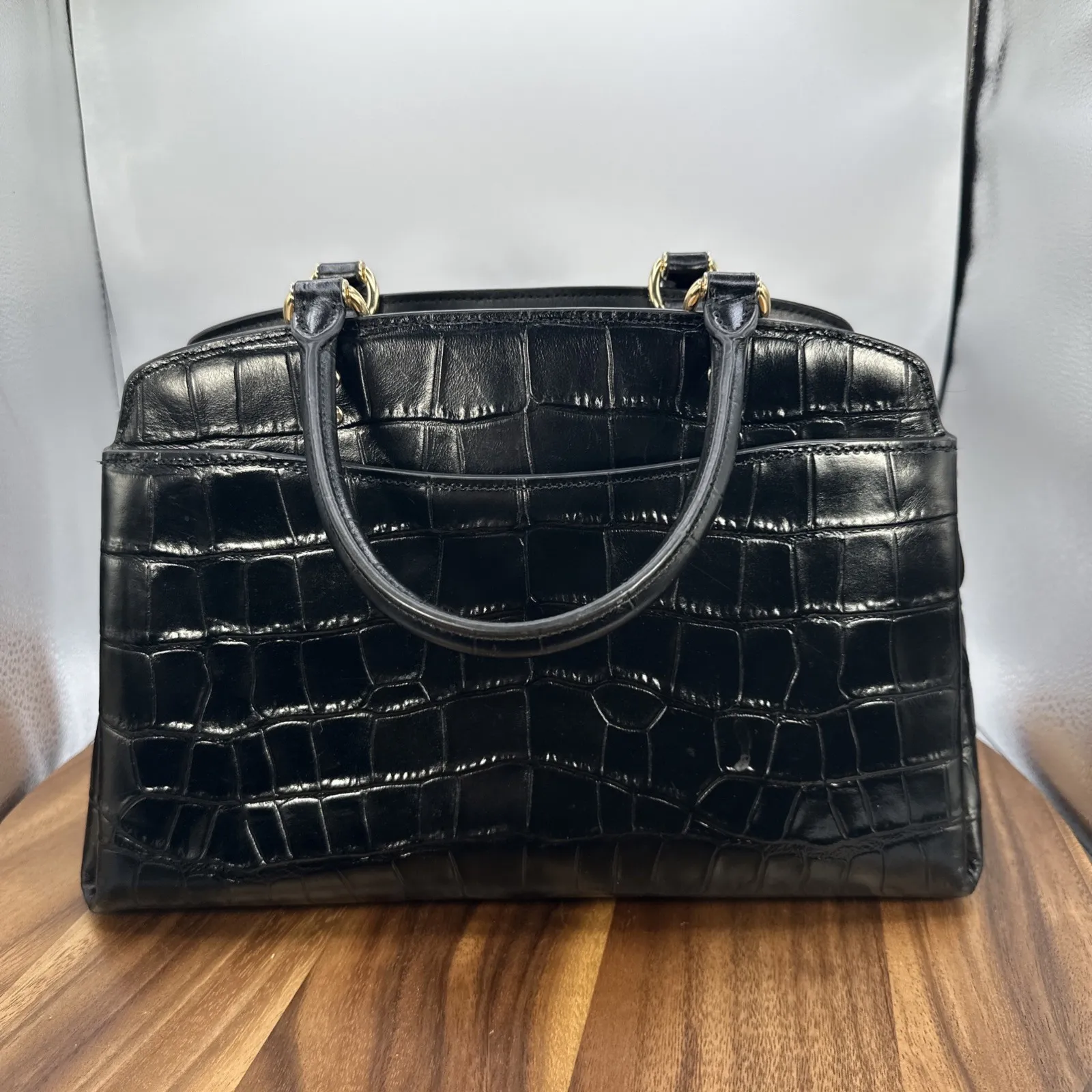 Coach Lillie Carryall Black Crocodile Embossed Leather Satchel Handbag - Image 3