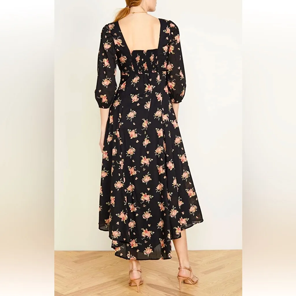 Free People • Sea Glass Midi Dress Black Floral Boho Hippie Sweetheart Size 0 - Image 2