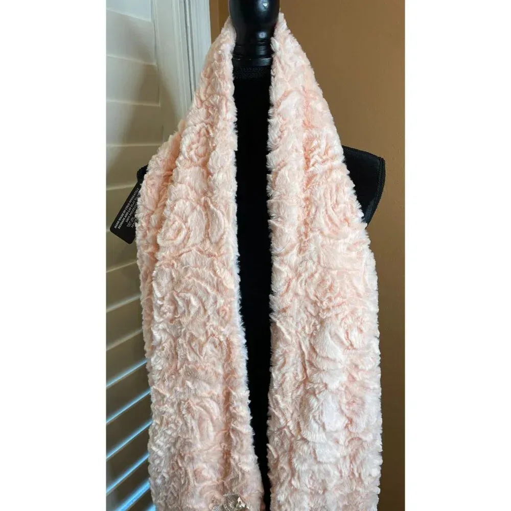 Chenille Style Faux Fur Scarf With Lace‎ Pearl Detail Victorian Romance NEW Pink - Image 2