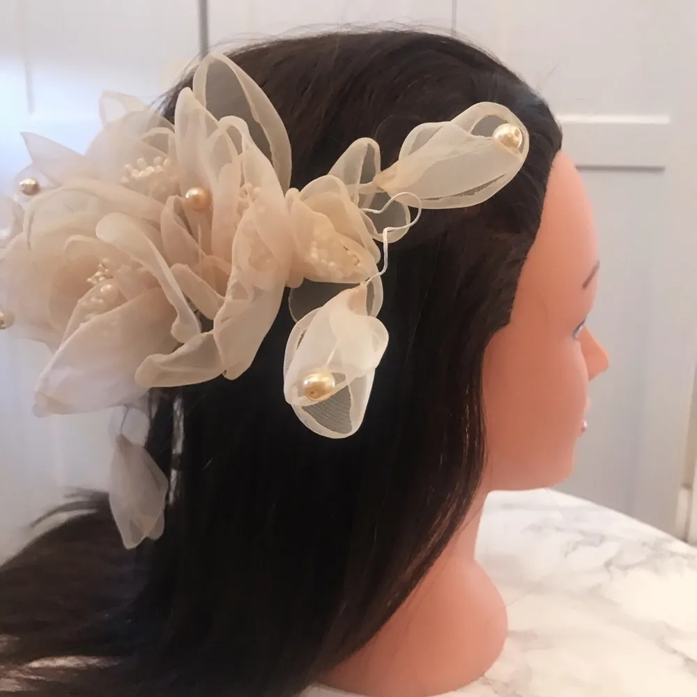 Bridal Wedding Prom Birthday Cream Large Chiffon Floral Hairpins Headpiece - Image 5