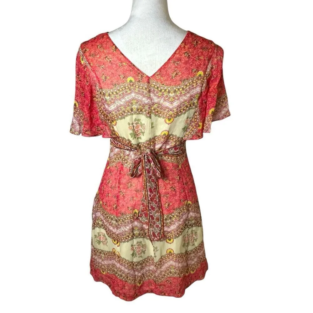 Forever 21 Silk Mini Dress S | Floral Tie Back Empire Plunging V-neck | Y2K Boho - Image 4