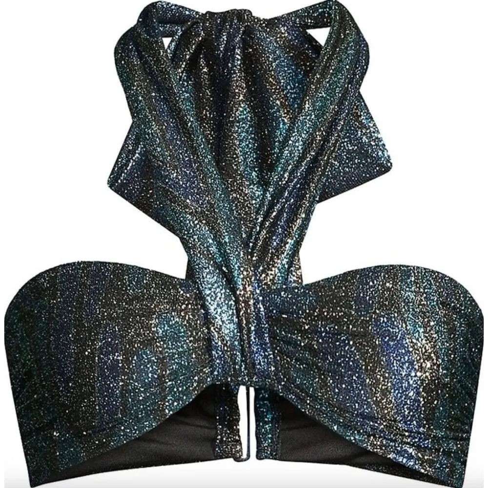 RAMY BROOK Sparkle Printed Lura Halter Bikini Top Sunrise Sparkle Womens Size XS - Image 2