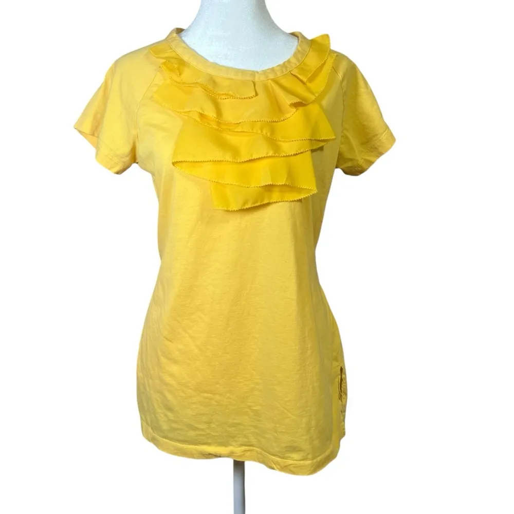 Isaac Mizrahi Live Yellow Tunic Top Ruffle Tie Casual Pullover 100% Cotton Small - Image 3