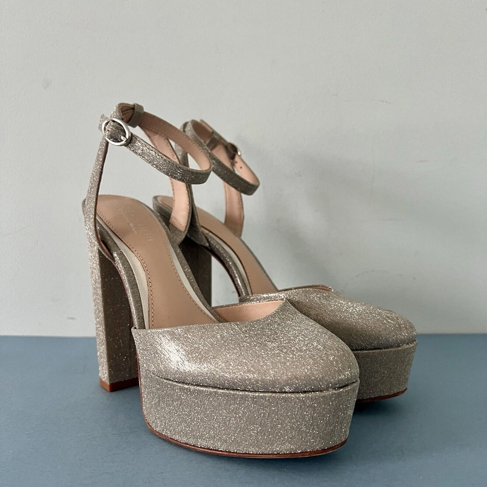 Antonio Melani x Born on Fifth Liv Metallic Glitter Closed Toe Platform Pumps - Image 2