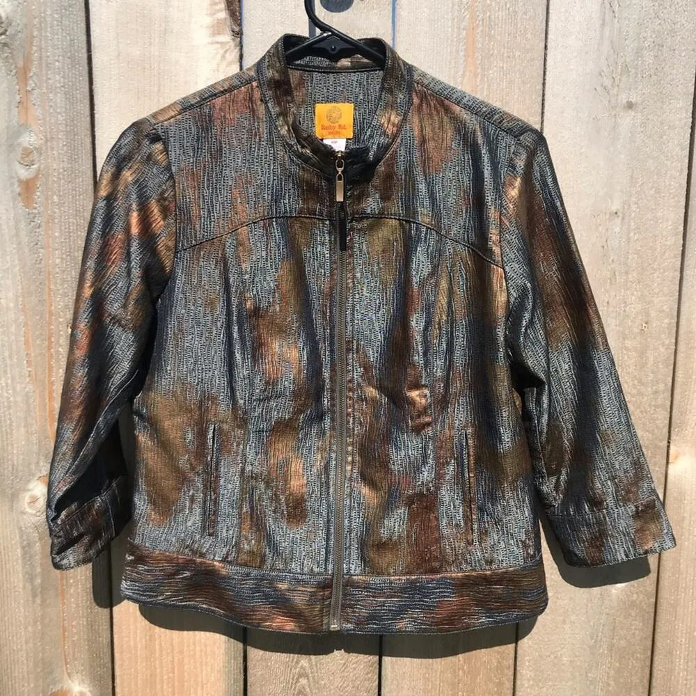 Ruby Rd  metallic front zip jacket - Image 6